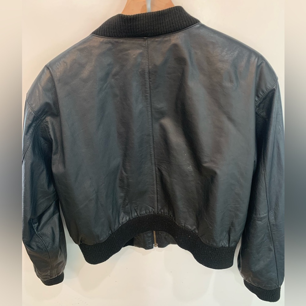 Brandon Thomas Black Leather Bomber Jacket woman’s size M - Picture 2 of 5